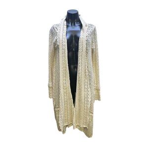 NWT Johnny Was Open Front Cream Eyelet Cardigan w/Lace & Floral Details